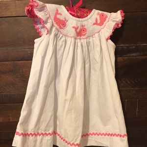 Smocked White and pink whale dress for 12-18 mo
